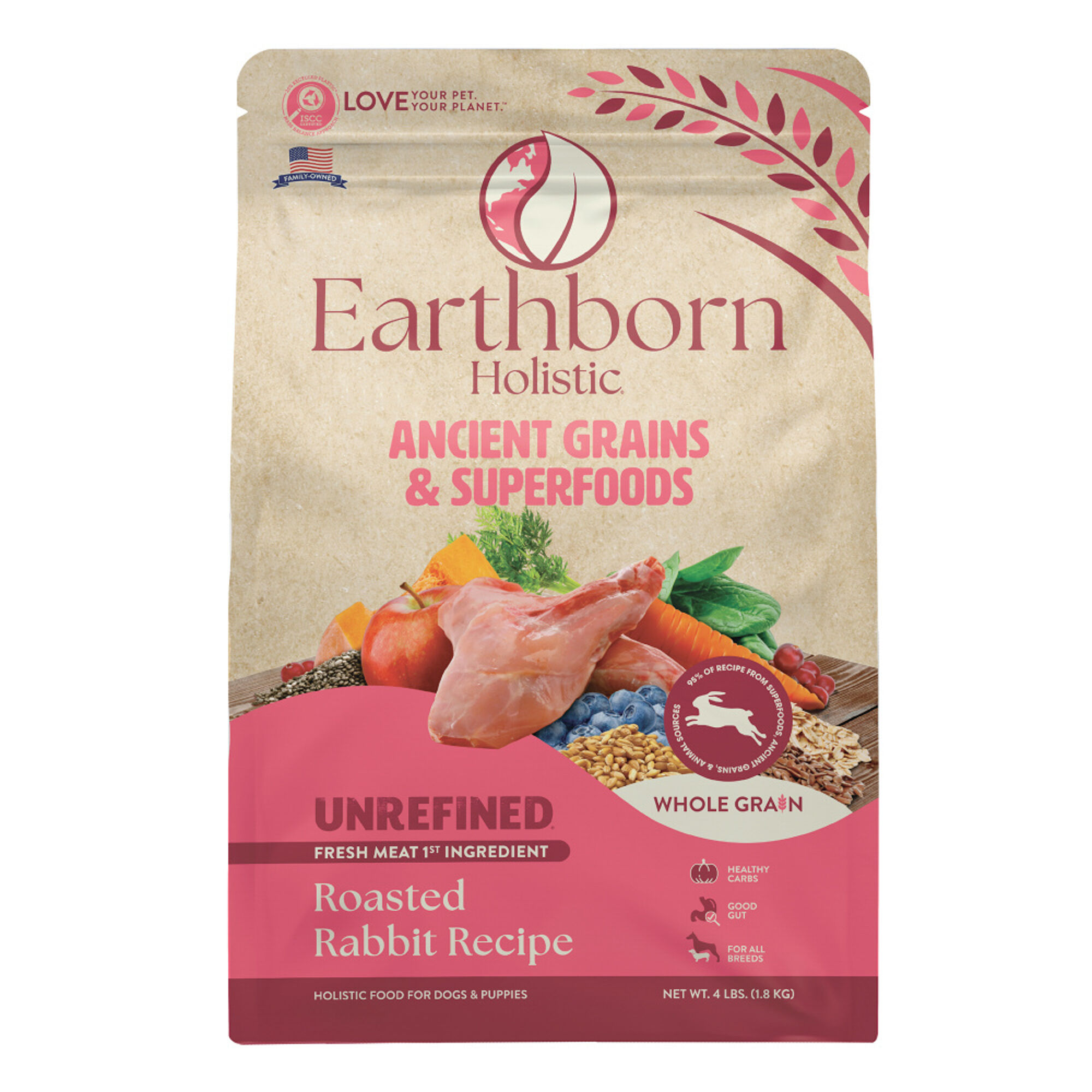 Earthborn Holistic Ancient Grains & Superfoods Unrefined Roasted Rabbit Recipe Dry Dog Food 4 lb Bag product detail number 1.0