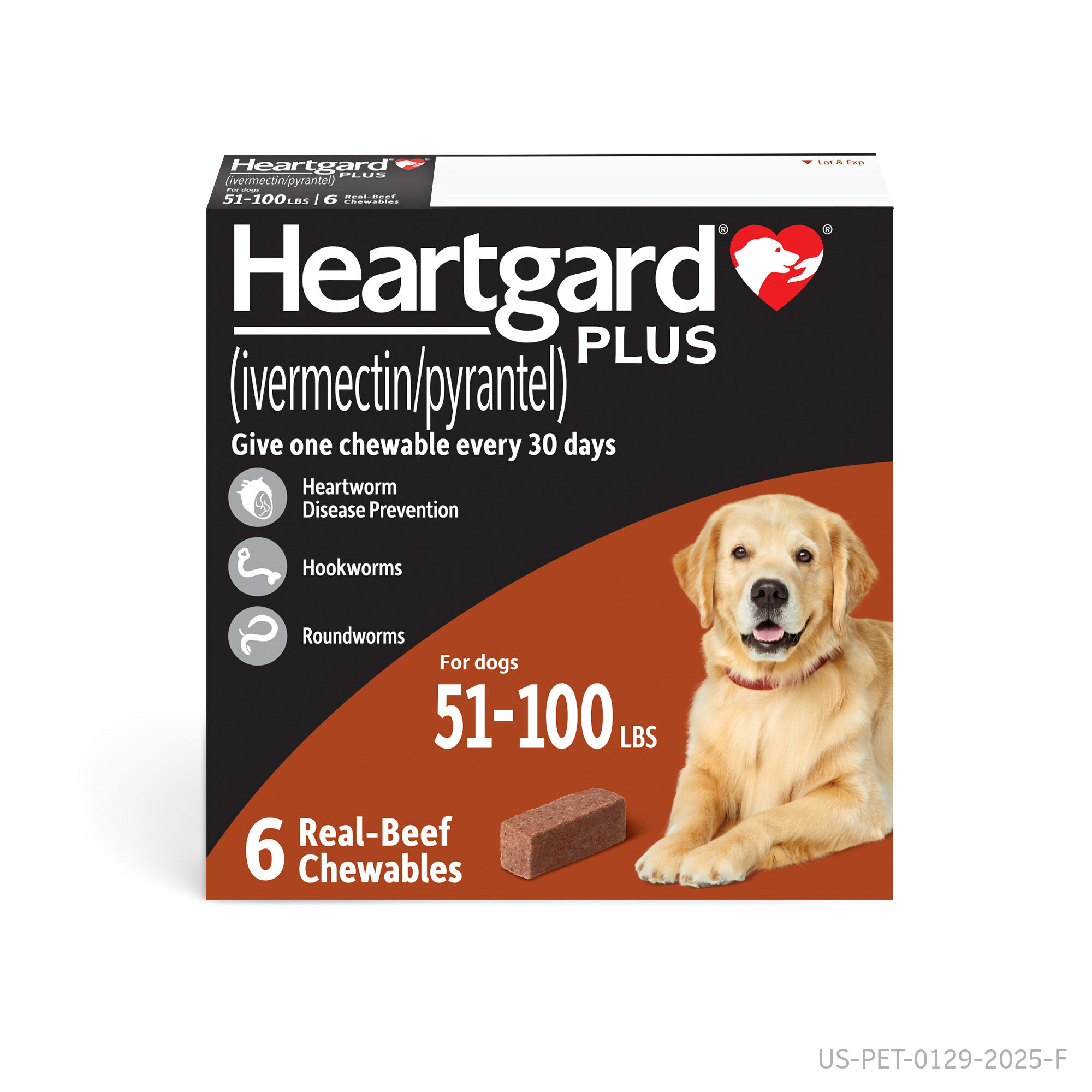 HEARTGARD&reg; Plus (ivermectin/pyrantel) Real-Beef Chewables for Dogs - 51 -100 lbs (Brown Box) 6 Month Supply of Chews (Heartworm Disease Preventive) product detail number 1.0