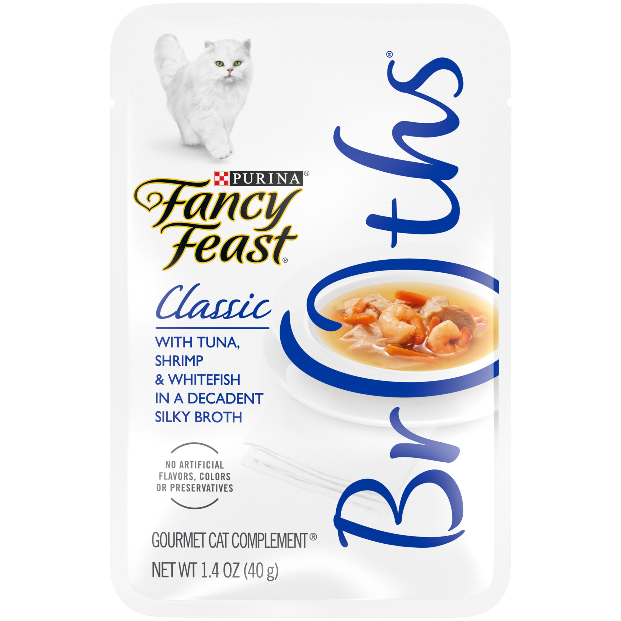 Fancy Feast Classic Broths With Tuna, Shrimp, & Whitefish Wet Cat Food Complement 1.4 oz. Pouch - Case of 16 product detail number 1.0