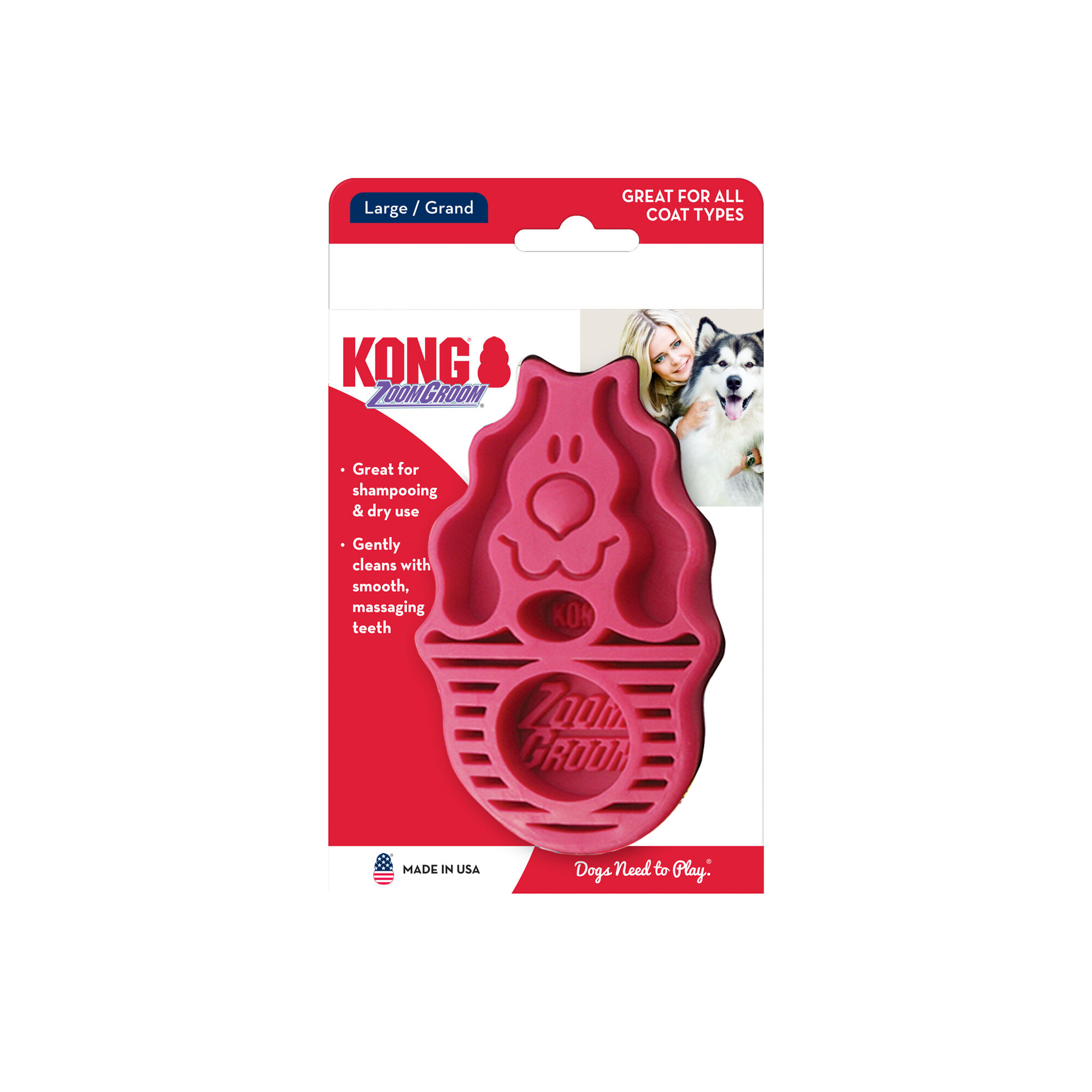 KONG Dog ZoomGroom Multi-Use Brush - Raspberry Large product detail number 1.0
