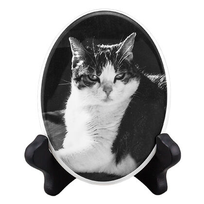 Pet Photo Porcelain Oval Collectible 2-3/4" X 3-1/2" B&W product detail number 1.0