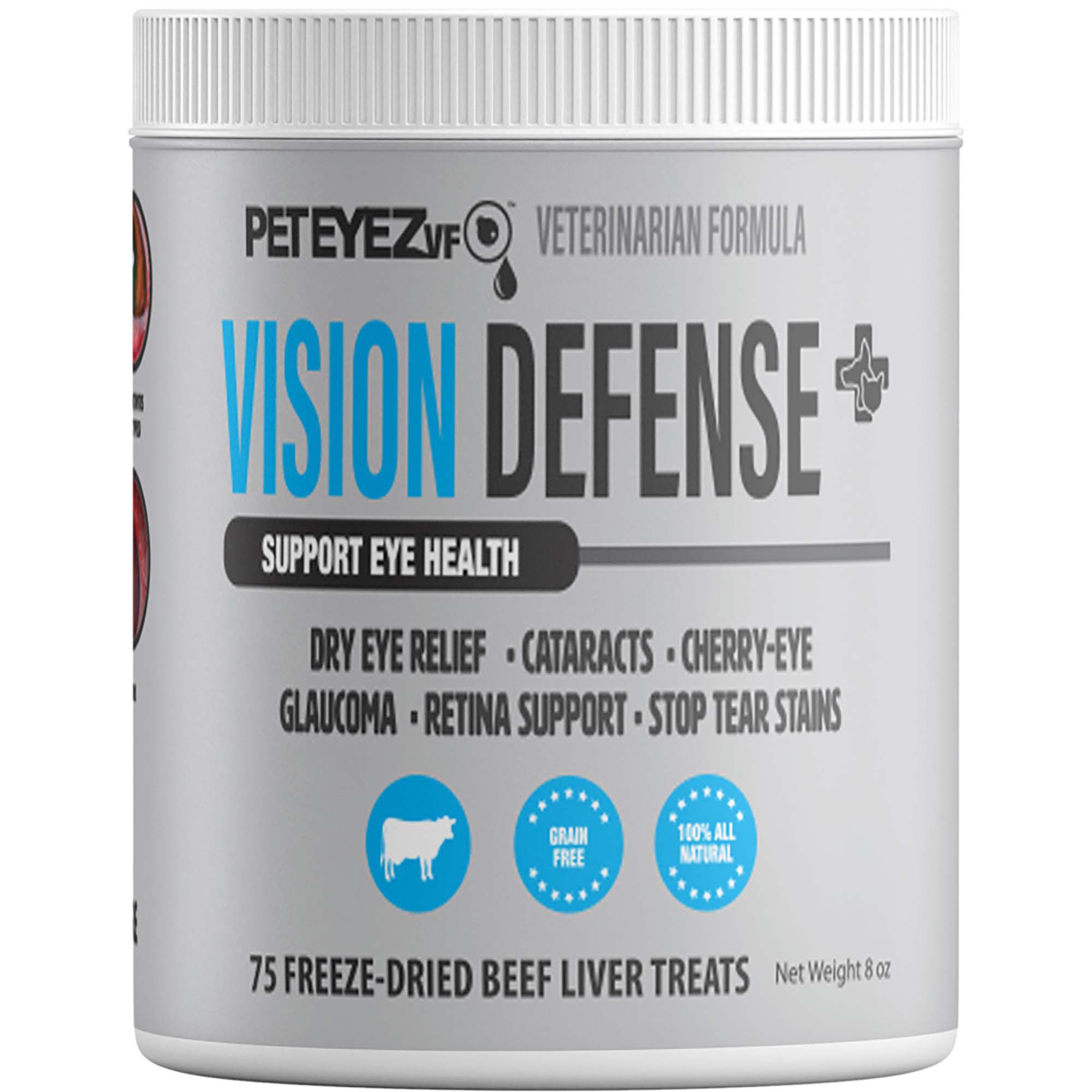 Pet Eyez Vision Defense Freeze Dried Beef Flavored Functional Vitamins for Cats and Dogs - 8 oz Jar product detail number 1.0