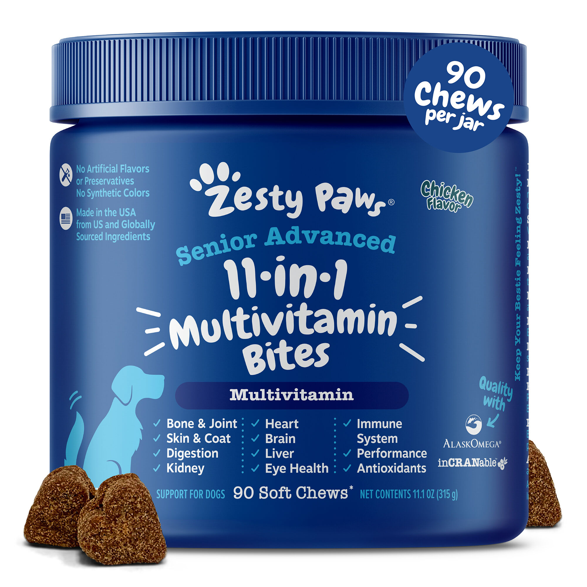 Zesty Paws Senior Advanced 11-in-1 Multivitamin Bites Soft Chew Supplement for Dogs - Chicken&nbsp;- 90 Count product detail number 1.0