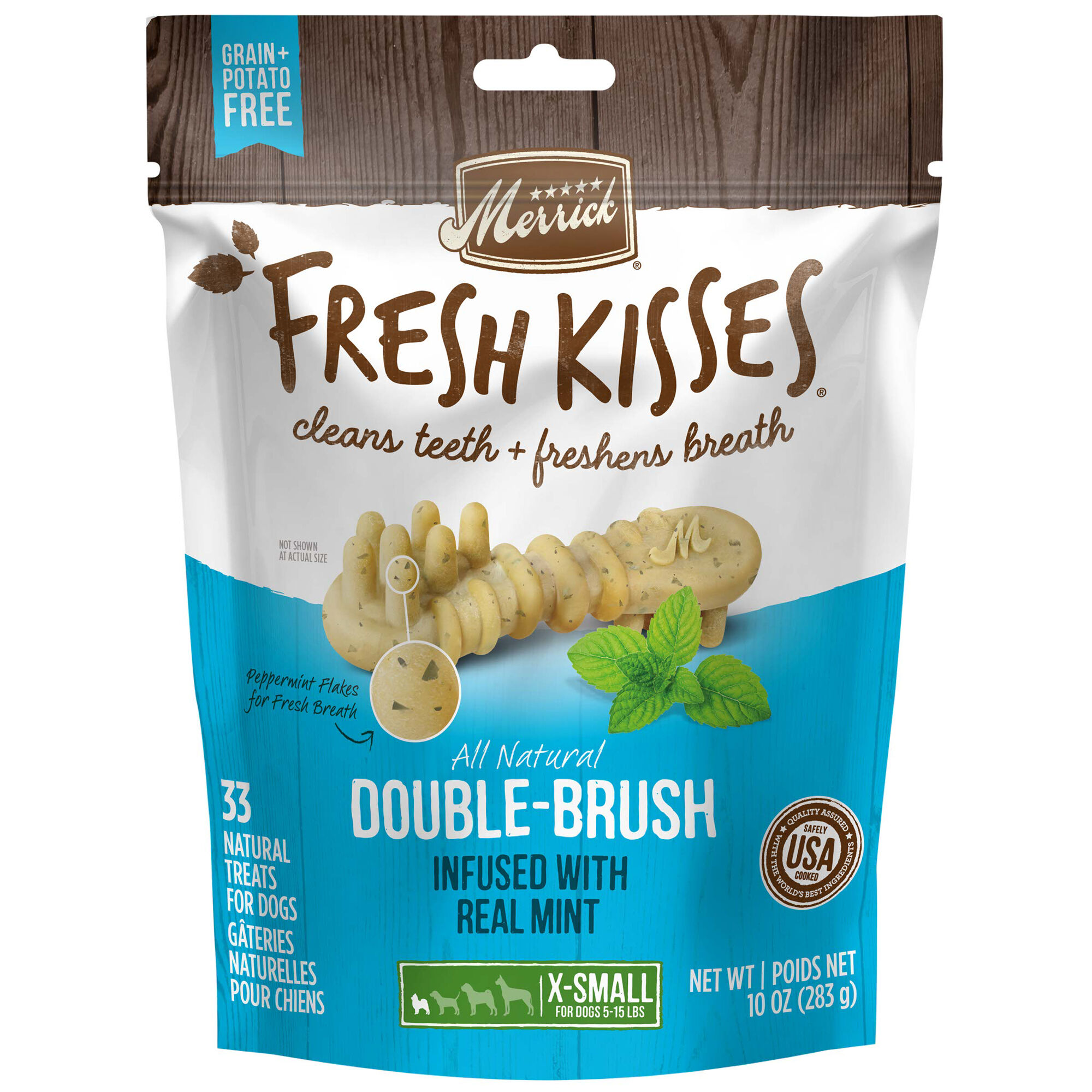 Merrick Fresh Kisses Grain Free Mint Breath Strips Dental Dog Treats Extra Small 10-oz, 33 count product detail number 1.0