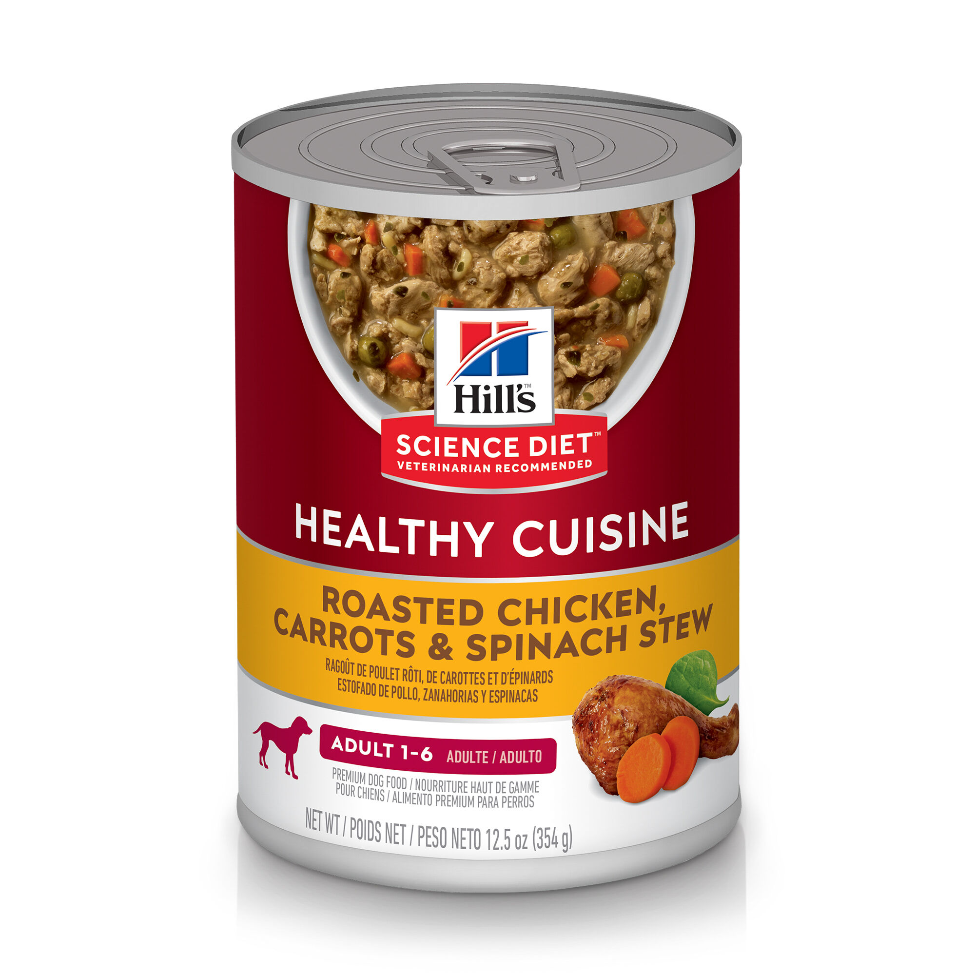 Hill's Science Diet Adult Healthy Cuisine Roasted Chicken, Carrots, & Spinach Stew Wet Dog Food - 12.5 oz Cans - Case of 12 product detail number 1.0