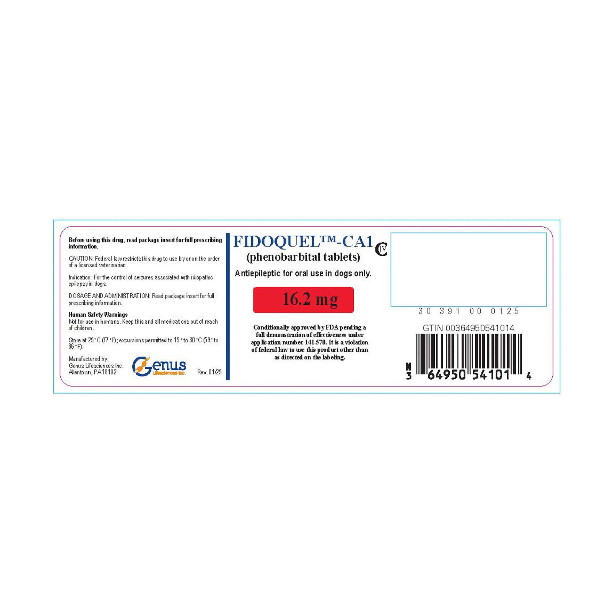 Fidoquel&trade; CA-1 (Phenobarbital Tablets) for Dogs - 16.2 mg (sold per tablet) product detail number 1.0