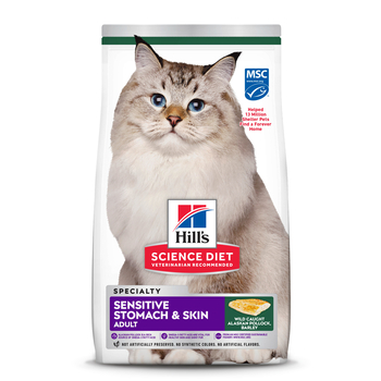 Hill's Science Diet Adult Sensitive Stomach & Skin Pollock Recipe Dry Cat Food - 3.5 lb Bag-product-tile