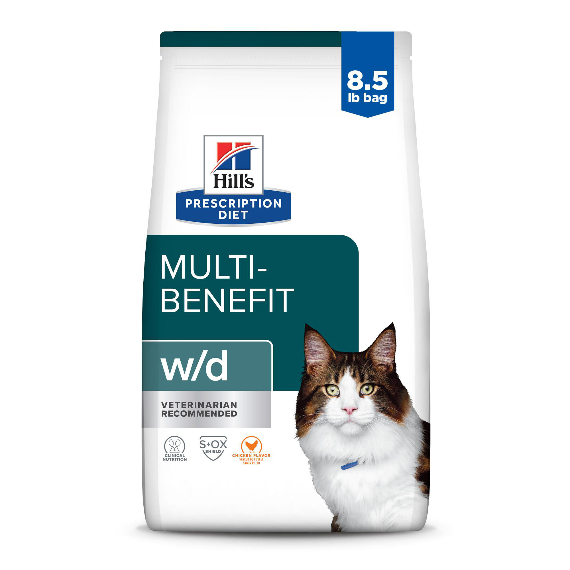 Hill's Prescription Diet w/d Multi-Benefit Digestive + Weight + Glucose + Urinary Management Chicken Flavor Dry Cat Food - 8.5 lb Bag product detail number 1.0