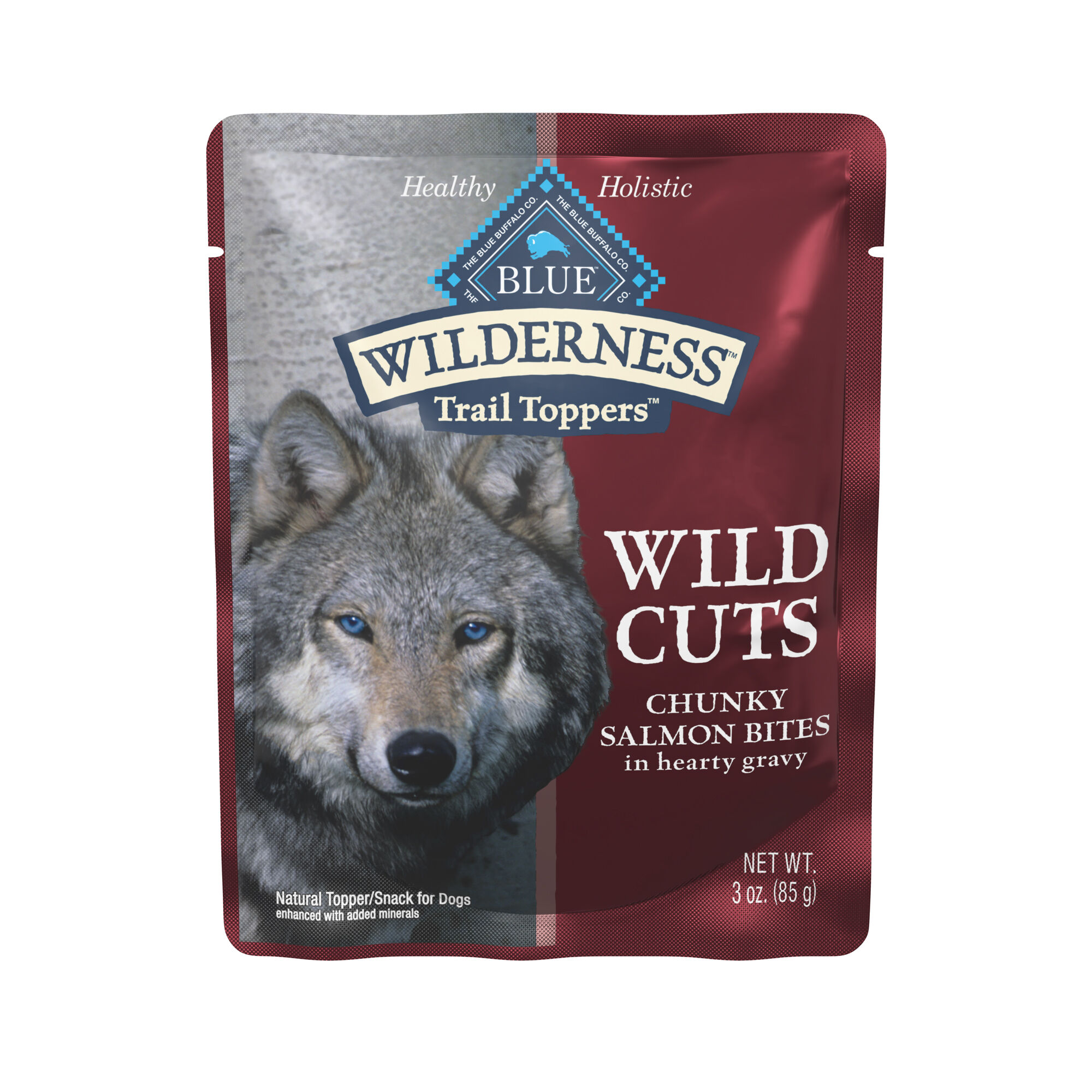 Blue Buffalo BLUE Wilderness Wild Cuts Trail Toppers Adult Chunky Salmon Bites in Hearty Gravy Dog Food Topper  3 oz Pouch - Case of 24 product detail number 1.0