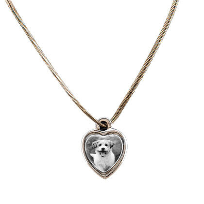 Pet Photo Porcelain Heart Locket Silver 3/4" B&W product detail number 1.0