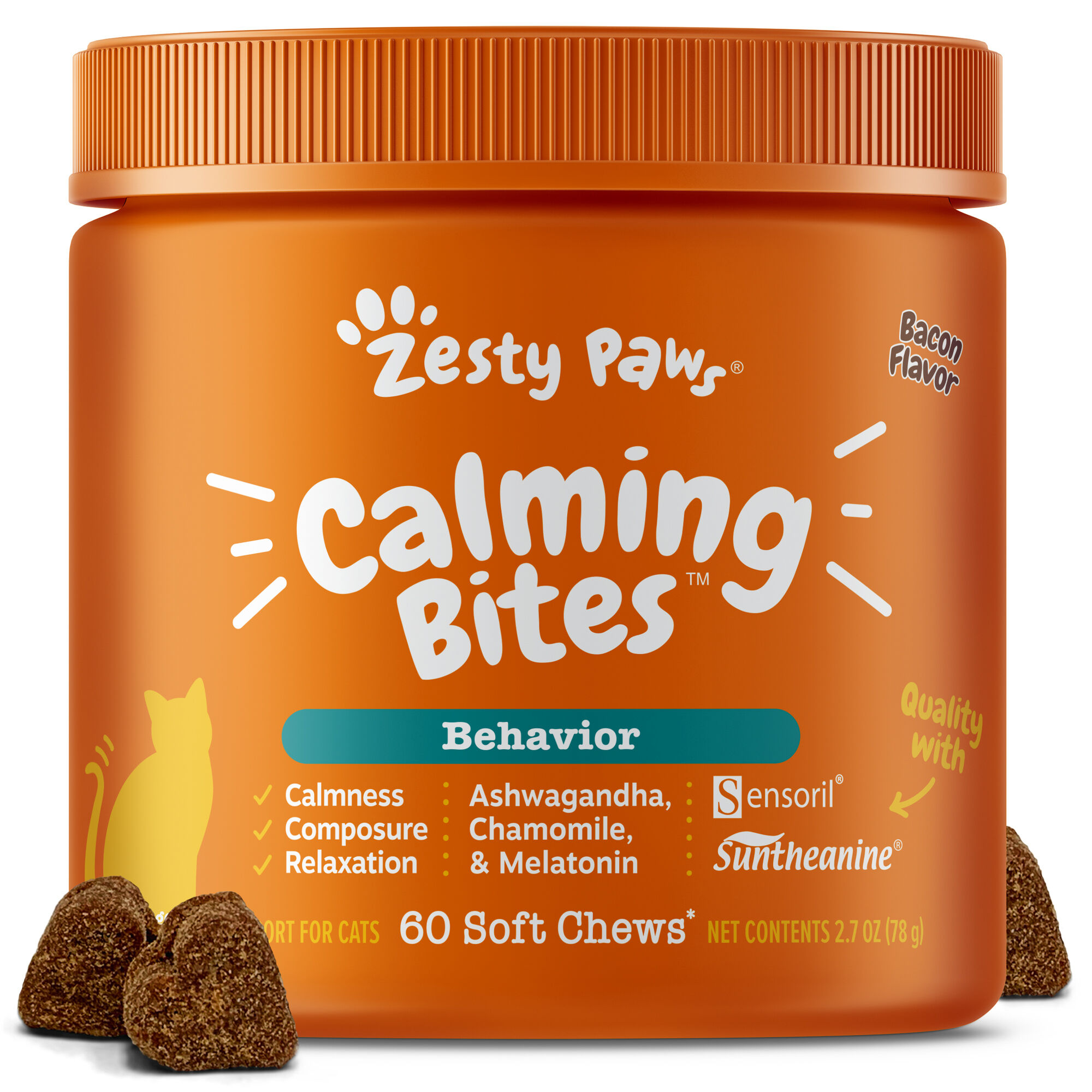 Zesty Paws Calming Bites Bacon Flavored Soft Chew Behavior Supplement for Cats - 60 count product detail number 1.0