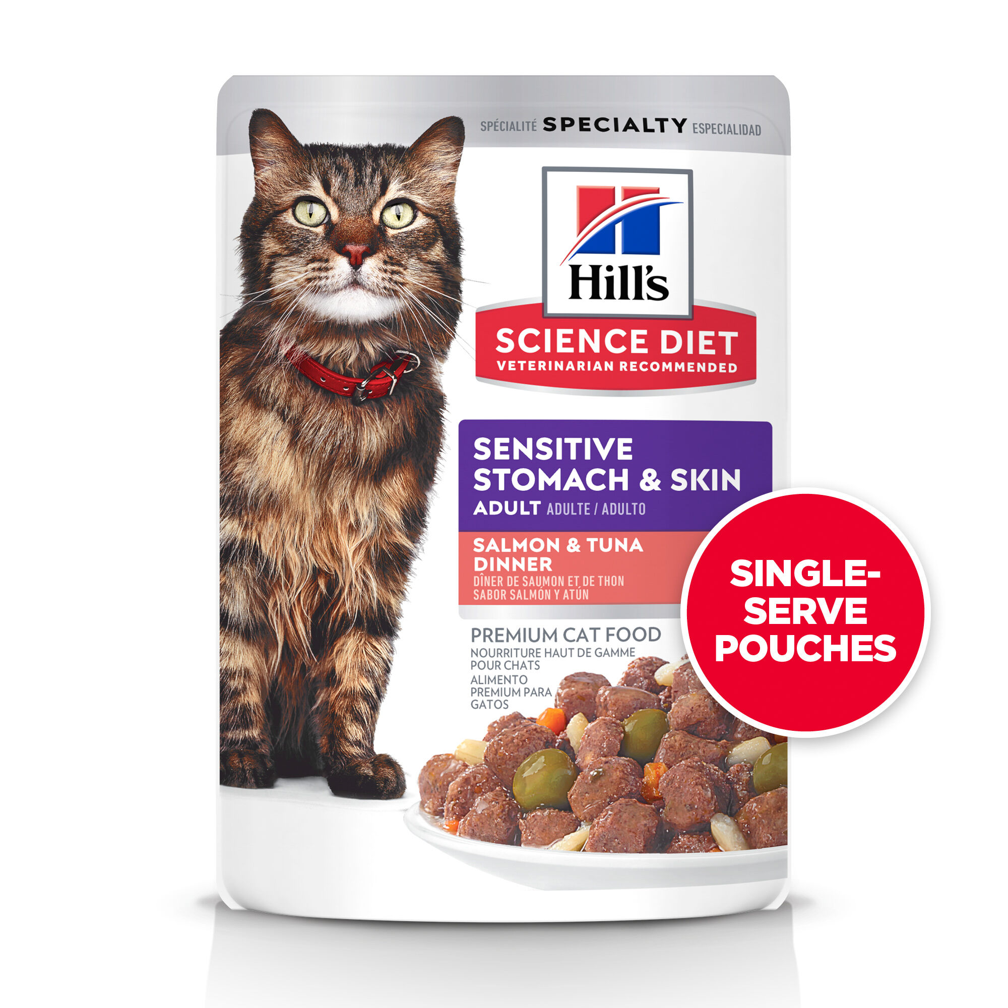 Hill's Science Diet Sensitive Stomach & Skin Salmon & Tuna Dinner Wet Cat Food Pouches - 2.8 oz Pouches - Pack of 24 product detail number 1.0