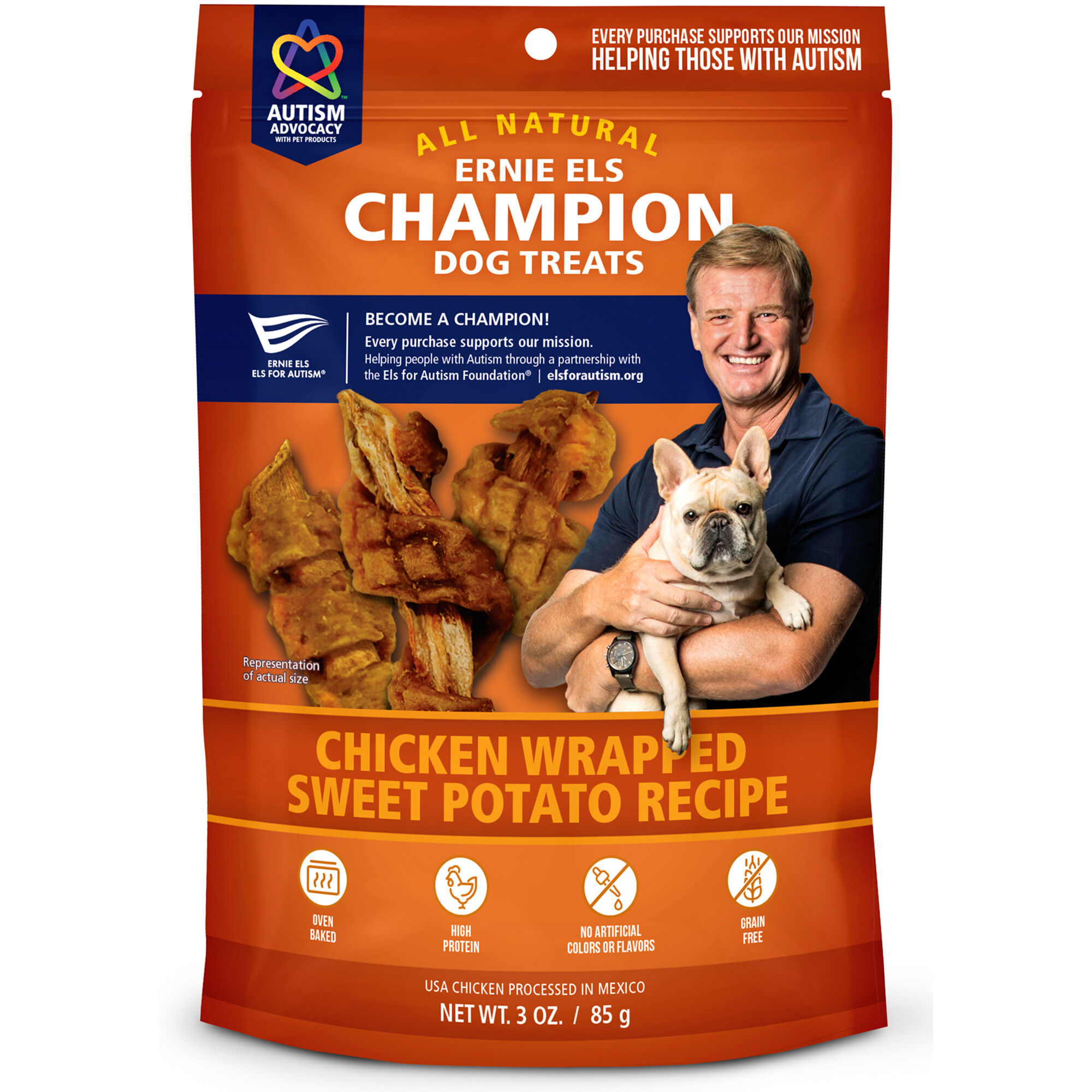 Ernie Els All Natural Chicken Wrapped Sweet Potato Dog Treats - 3 oz Bag product detail number 1.0