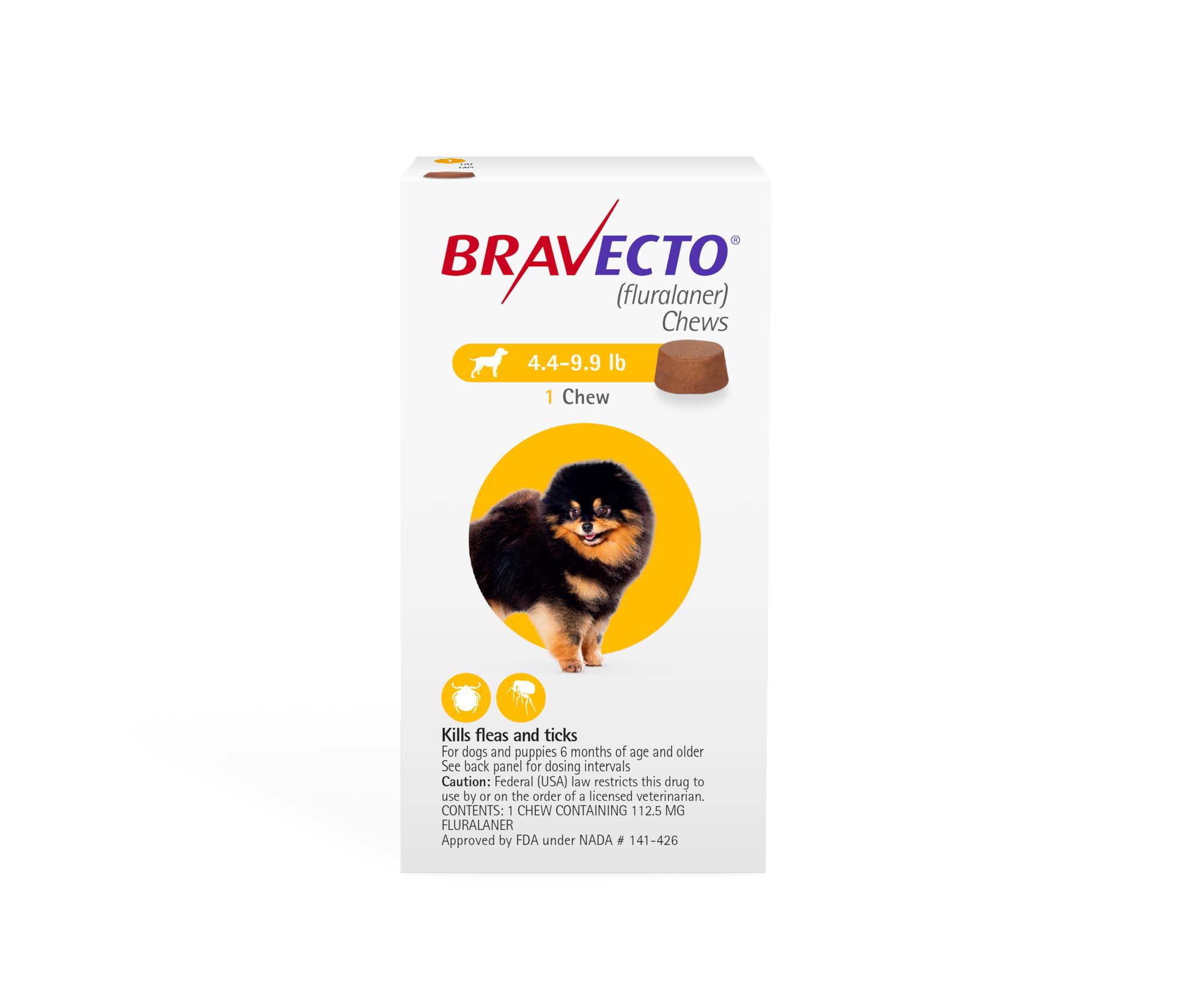 Bravecto Chews for Dogs, 4-10 lbs, 1 treatment, 112.5 mg Fluralaner product detail number 1.0
