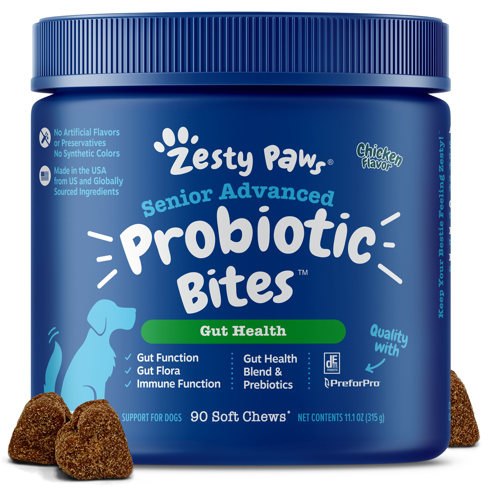 Zesty Paws Senior Advanced Probiotic Bites&trade; Chicken Flavored Soft Chew Digestive Supplement for Dogs - 90 Count product detail number 1.0