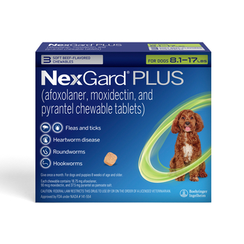 NexGard PLUS CHEWS For Dogs 8.1 to 17 lbs. (Green Box) 3 Chews (3 Month Supply)-product-tile