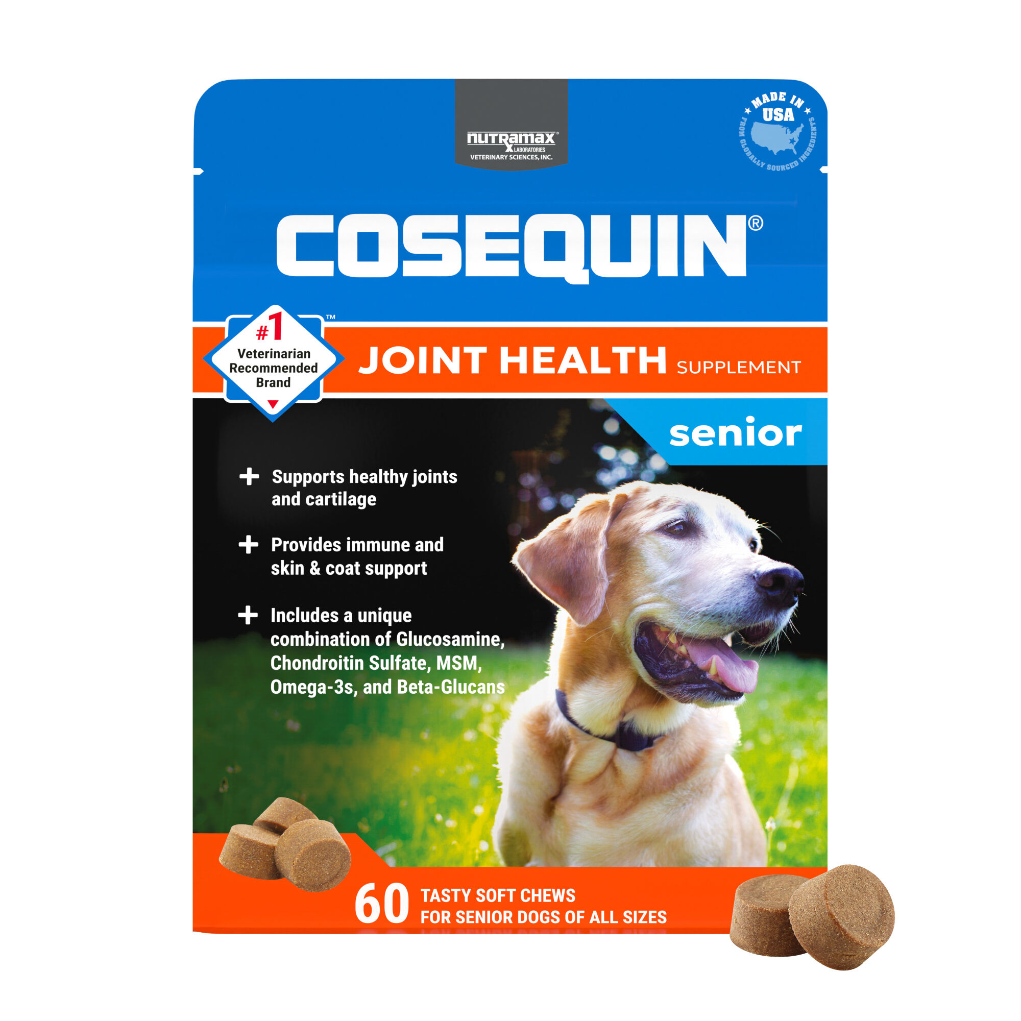 Nutramax Cosequin Senior Joint Health Supplement for Senior Dogs - With Glucosamine, Chondroitin, Omega-3 for Skin and Coat Health and Beta Glucans for Immune Support 60 Soft Chews product detail number 1.0