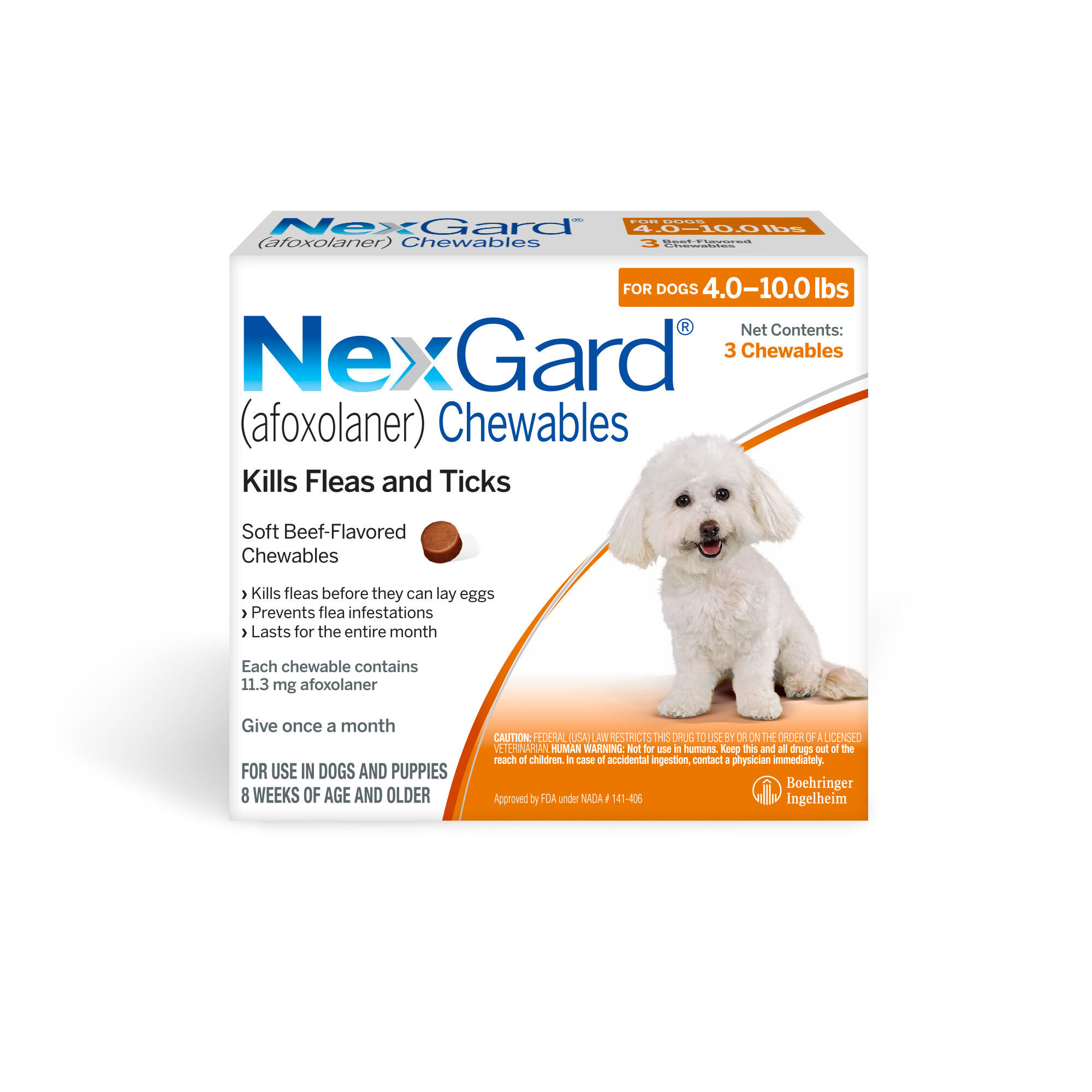 NexGard for Dogs Chewables 4 to 10 lbs, 3pk product detail number 1.0