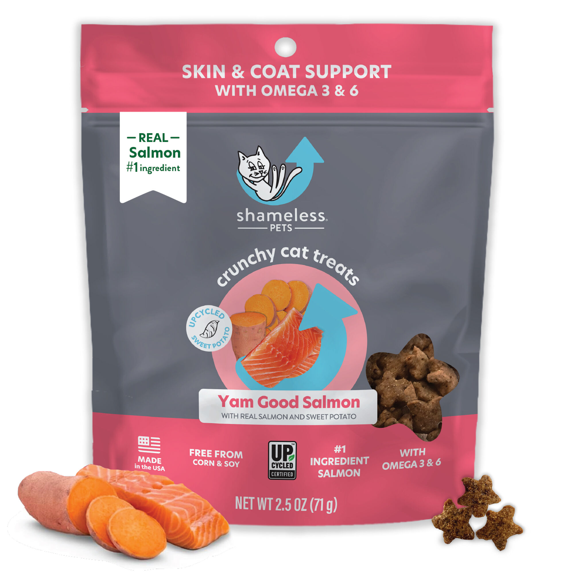 Shameless Pets Yam Good Salmon Crunchy Cat Treats - Salmon & Sweet Potato Flavor (2.5 oz Bag) product detail number 1.0